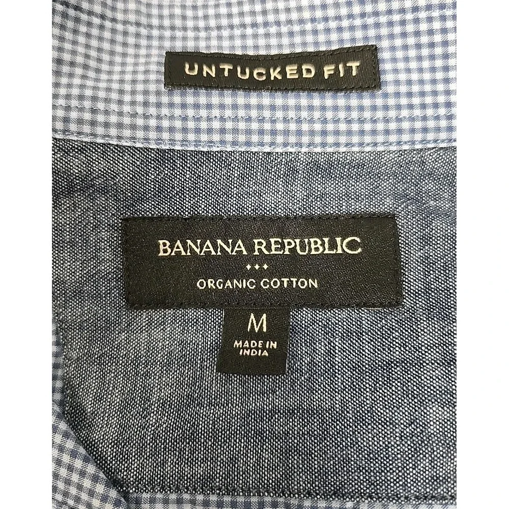 Banana Republic Untucked Fit Organic Cotton Button Down Long Sleeve Shirt Blue M